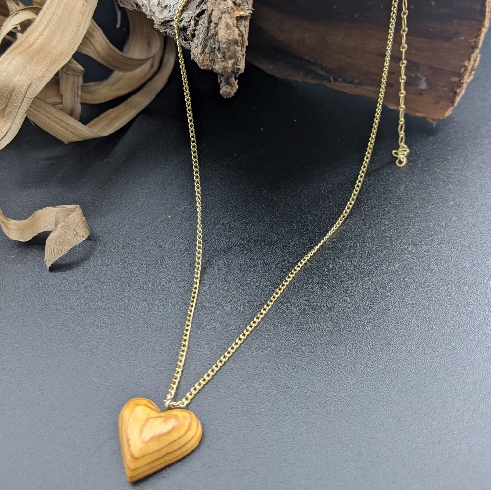 Wooden Necklace Joy heart Gold Wood jewelry love